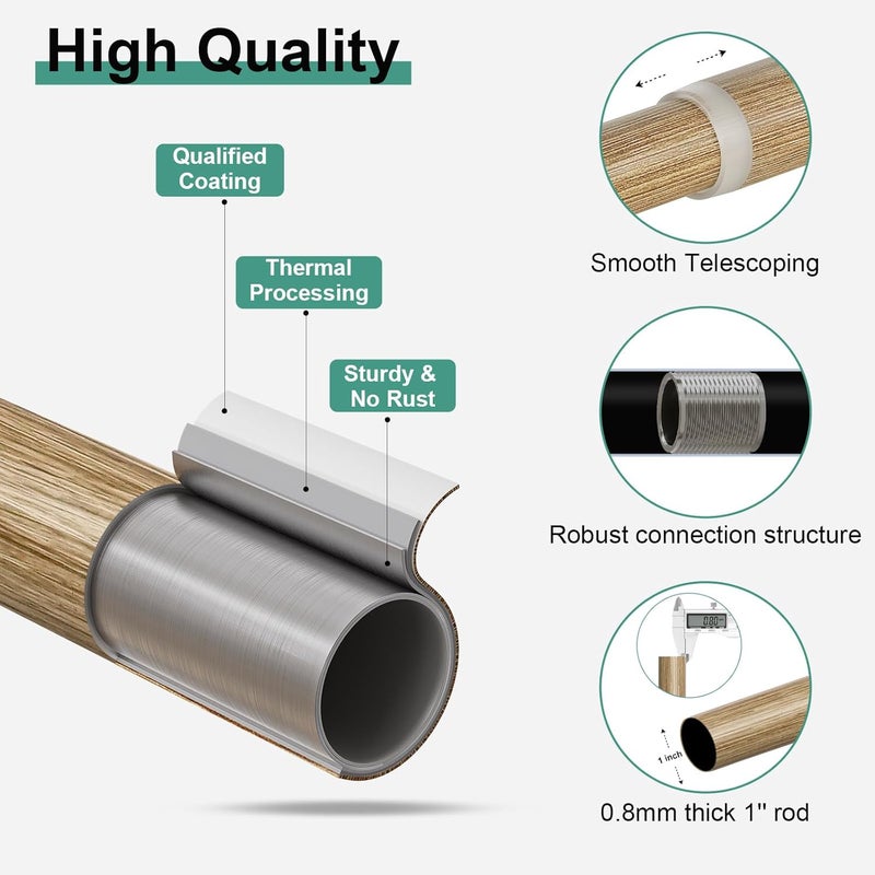 QDWIS Boho Wood Curtain Rods for Windows 66 to 120 inch,1" Adjustable Heavy Duty Window Curtain Rod with Imitation Wood Grain Finials,Rustic Decorative Drapery Rods Set,Size:36-120'',Weathered Wood - Image 5